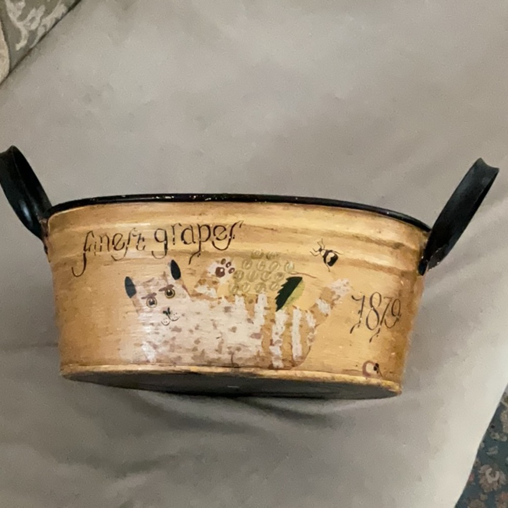 Handcrafted Decorative metal container with Cat Design